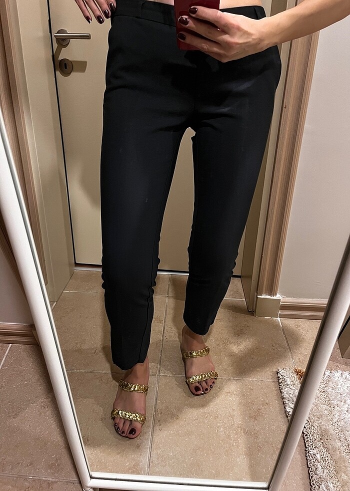 Pamuklu, siyah, 38 m medium beden, cepli kumaş pantolon - Görsel 2