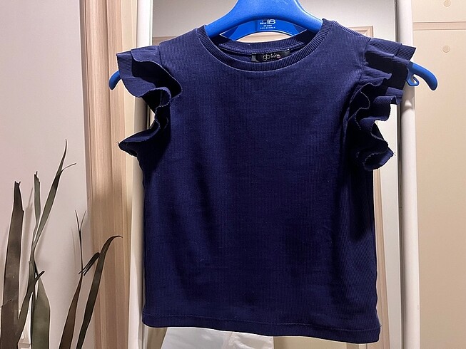 xs Beden Fırfırlı kol, lacivert, crop bluz