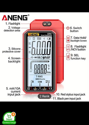 ANENG 620A Dijital Multimetre Siyah - Görsel 7