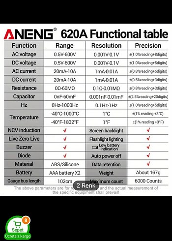 ANENG 620A Dijital Multimetre Siyah - Görsel 10