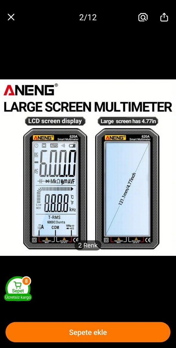 ANENG 620A Dijital Multimetre Siyah - Görsel 2