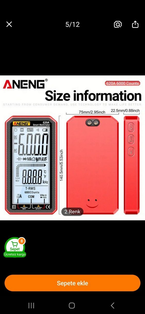 ANENG 620A Dijital Multimetre Siyah - Görsel 5
