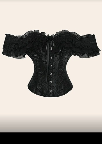 Shein Dantel Detaylı Siyah Gotik Straplez Büstiyer Korse