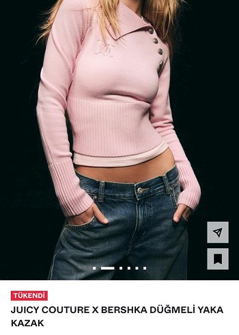 Bershka Juicy Couture X Bershka Pembe Dugmeli Yaka Kazak