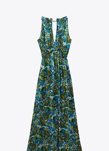 Zara Zara sırtı açık elbise tropikal desenli