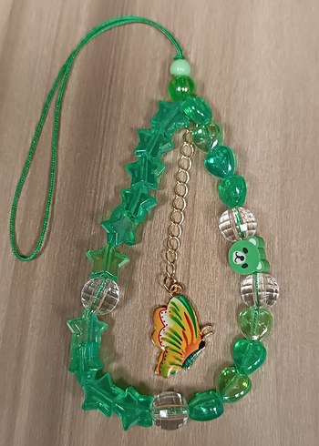 Yeşil Boncuklu Kelebek Telefon Charm - Görsel 4
