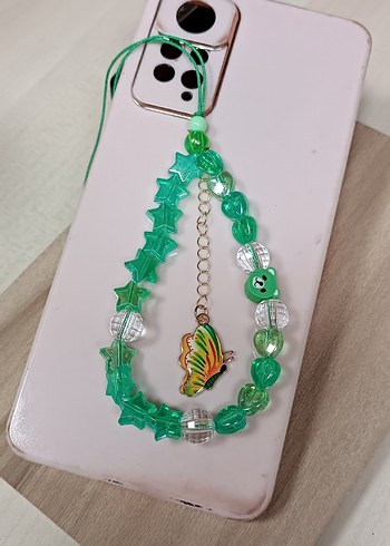 Yeşil Boncuklu Kelebek Telefon Charm - Görsel 3