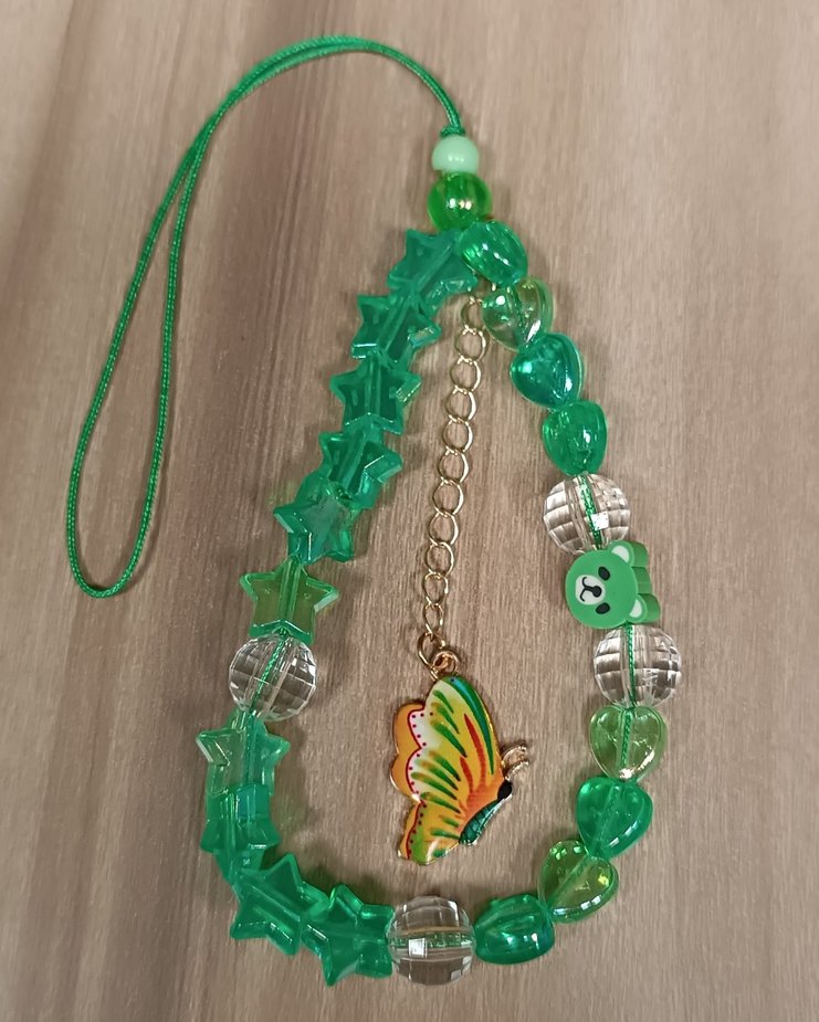 Yeşil Boncuklu Kelebek Telefon Charm - Görsel 4