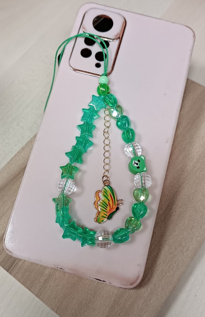 Yeşil Boncuklu Kelebek Telefon Charm - Görsel 3