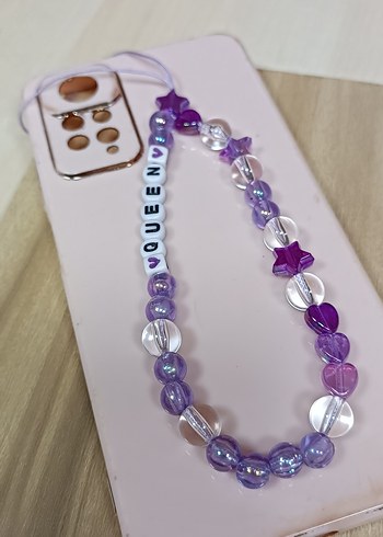 Mor Boncuklu 'QUEEN' Telefon Askısı - Görsel 2