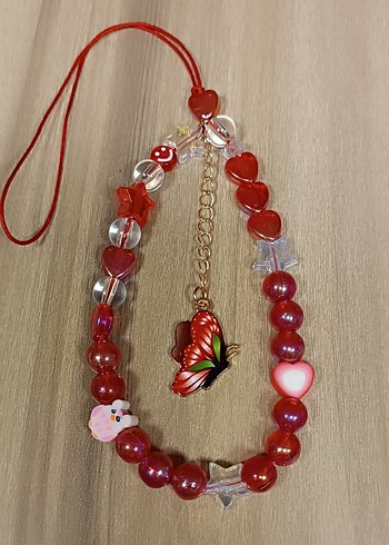 Kırmızı Boncuklu Bohem Telefon Askıdı - Görsel 4