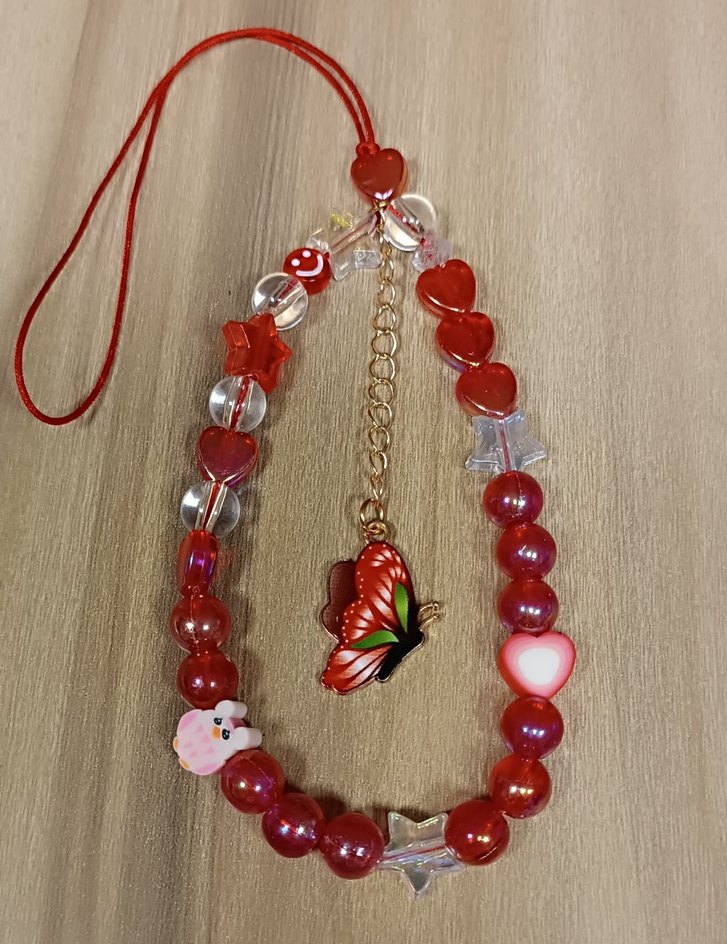 Kırmızı Boncuklu Bohem Telefon Askıdı - Görsel 3