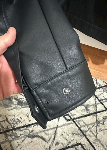 Erkek Siyah Deri Biker Ceket - Görsel 8