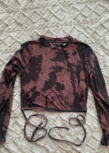 Bordo Bağcıklı Uzun Kollu Bluz