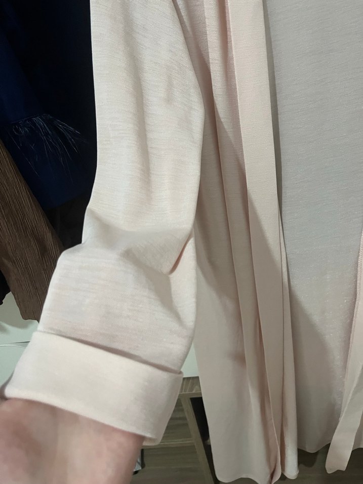 Bej Uzun Kollu Kadın Uzun Boy hırka - Görsel 3