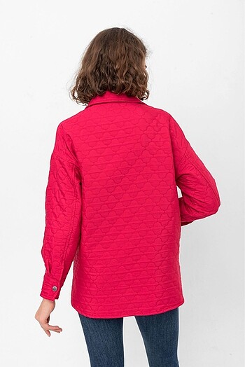 m Beden pembe Renk Oversize Kapitone Dikişsiz Lazer Çizim Gömlek ???? Ceket