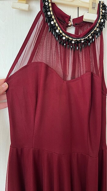 Diğer Taşlı bordo elbise