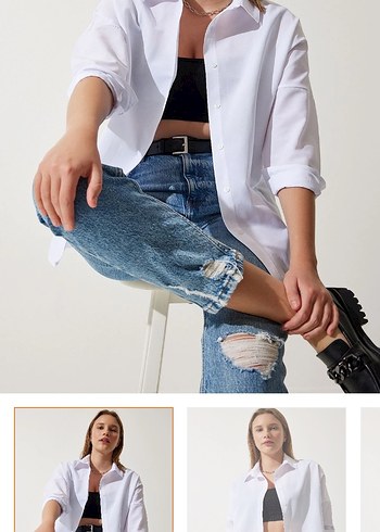 Zara Beyaz Uzun Kollu Kadın Gömlek