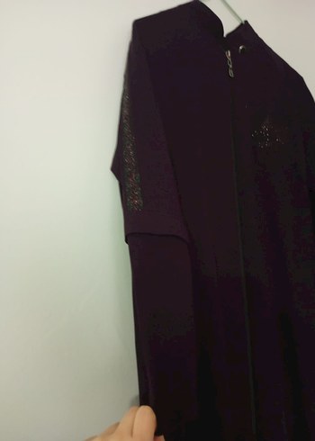 Bordo Nakışlı Fermuarlı Kadın ferace - Görsel 2