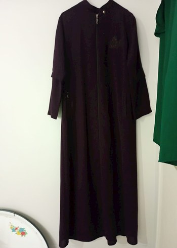 Bordo Nakışlı Fermuarlı Kadın ferace - Görsel 3