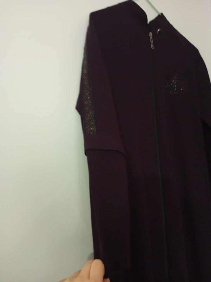 Bordo Nakışlı Fermuarlı Kadın ferace - Görsel 2