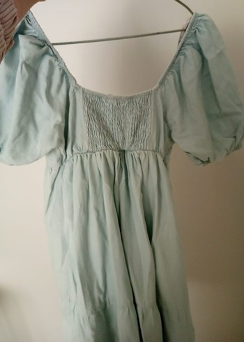 V yaka keten midi elbise - Görsel 3