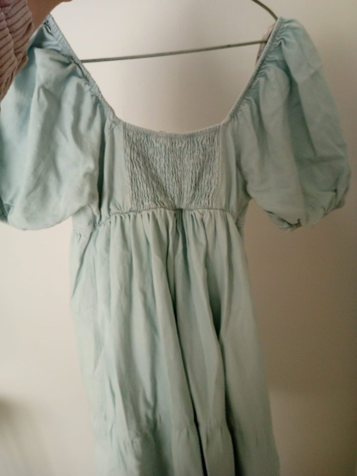 V yaka keten midi elbise - Görsel 3