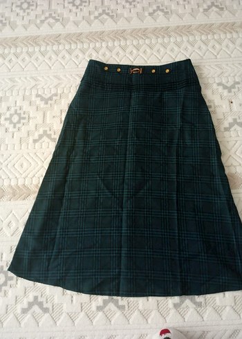 Düğmeli Koyu Yeşil ekose etek - Görsel 2