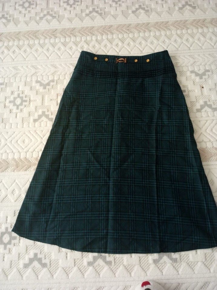 Düğmeli Koyu Yeşil ekose etek - Görsel 2