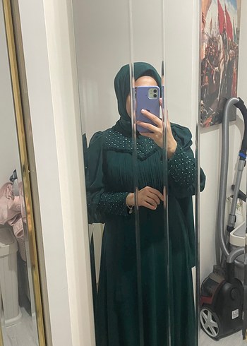 Uzun Yeşil Drapeli Elbise