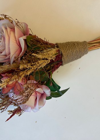 Pembe Dantel Detaylı Bohem Gelin Buketi - Görsel 3