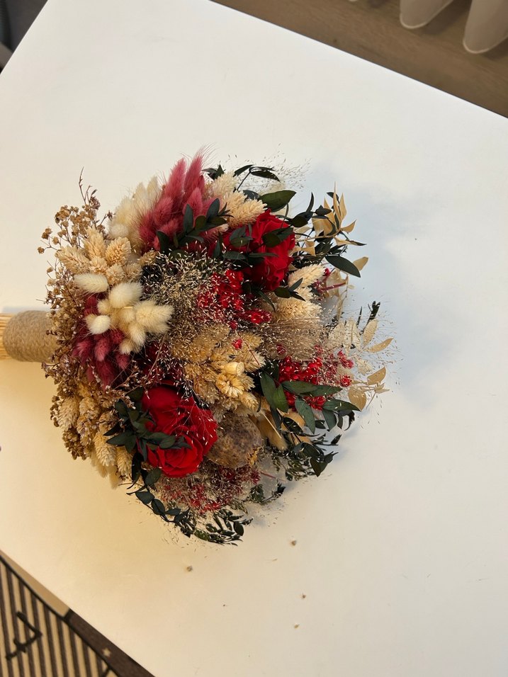 Bordo Bohem Püsküllü Kuru Çiçek Gelin Buketi - Görsel 4