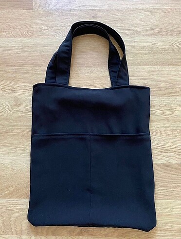 Siyah Çıtçıtlı Bez Kumaş Çanta
