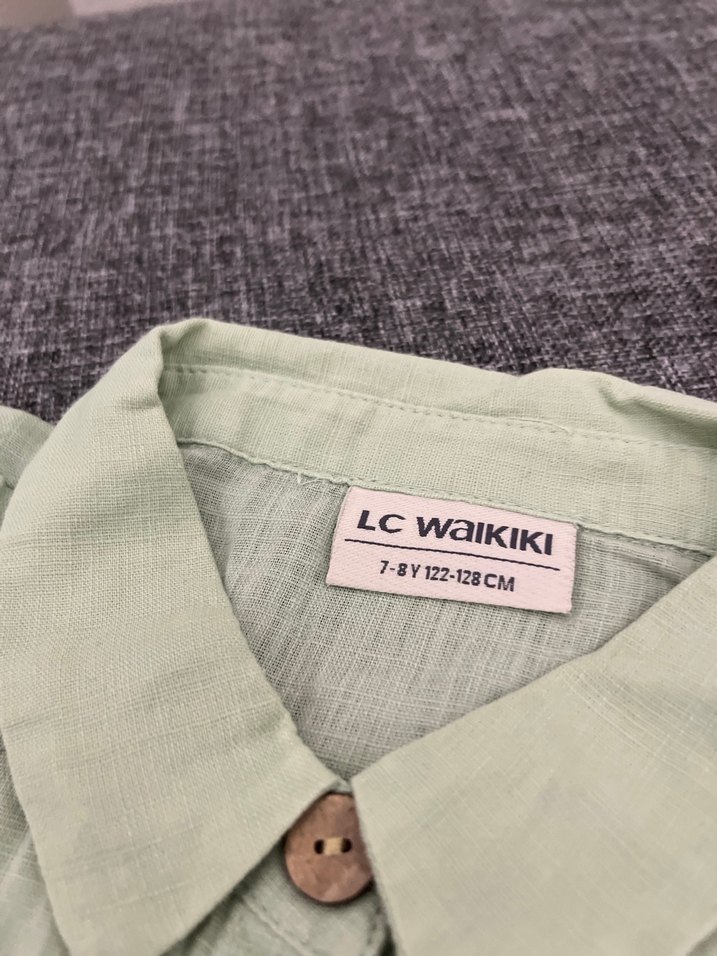 Kısa Kollu Düğmeli Keten Bej Gömlek - Görsel 4