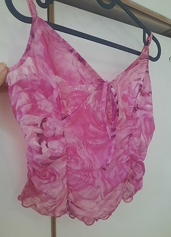 Naked Pembe Gül desen Tül Crop