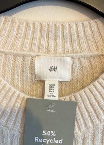 Krem üzerine lacivert Çizgili  Yün Kazak - Görsel 2