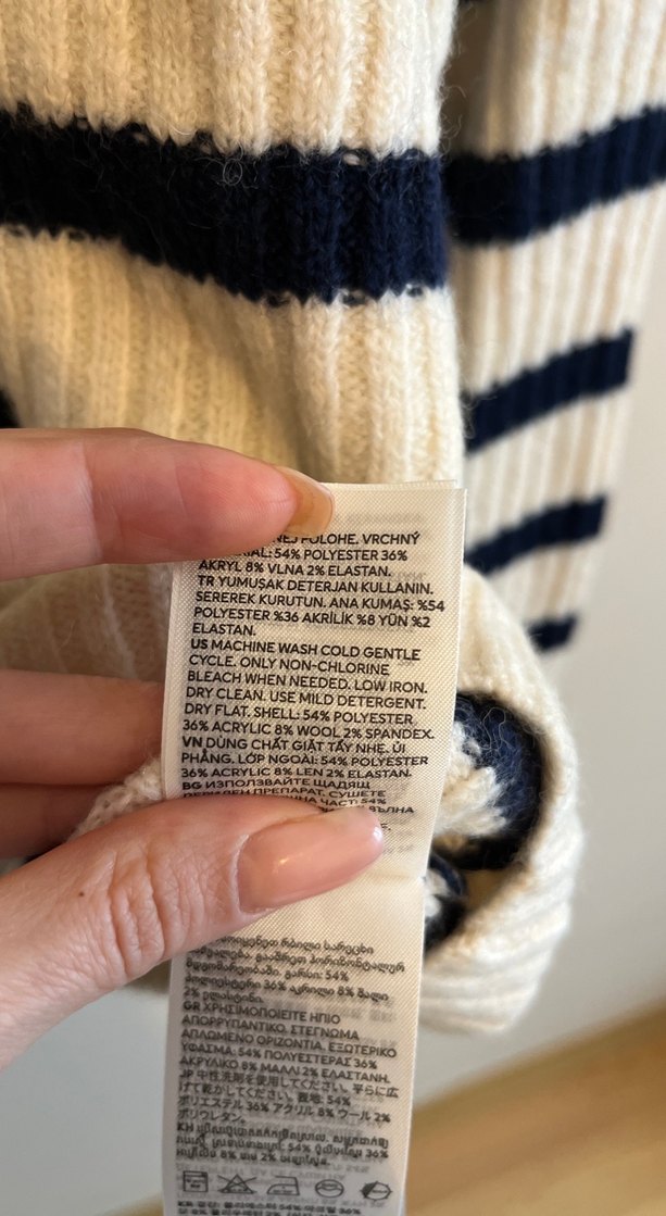 Krem üzerine lacivert Çizgili  Yün Kazak - Görsel 3