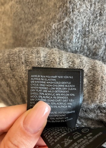 Gri Yüksek Yakalı Yün Alpaka Karışımlı Örgü Kadın Kazak - Görsel 3