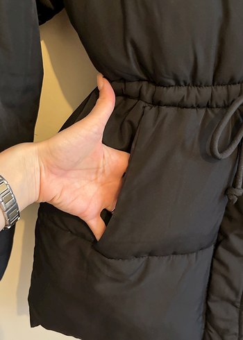 Kemerli Siyah Kadın Kışlık şişme Mont - Görsel 2