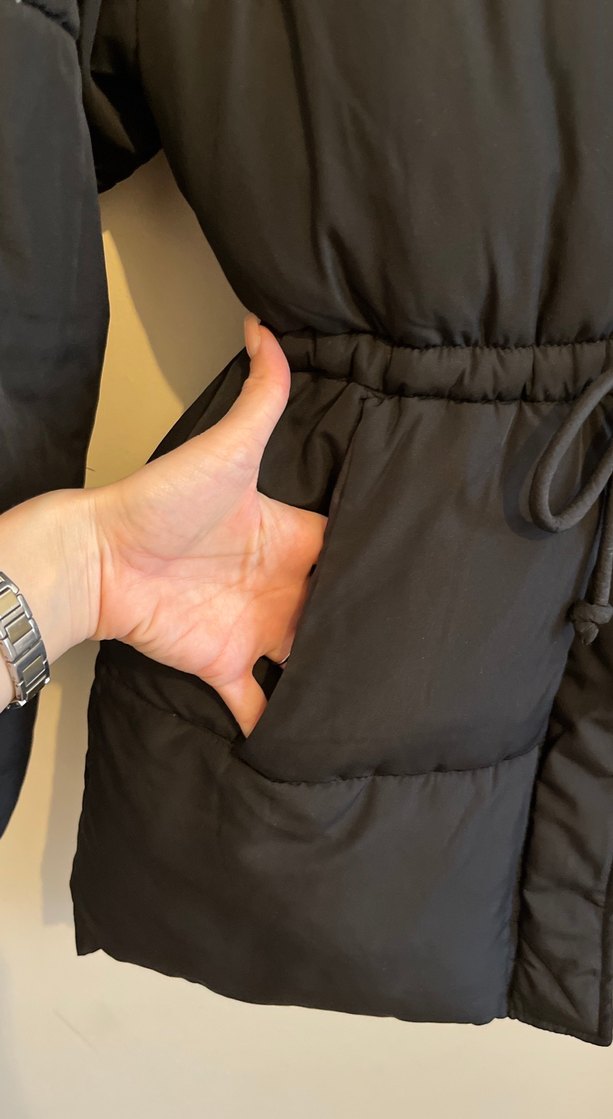 Kemerli Siyah Kadın Kışlık şişme Mont - Görsel 2