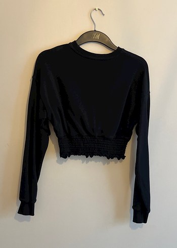 Siyah Kadın Uzun Kollu Crop Sweatshirt - Görsel 4