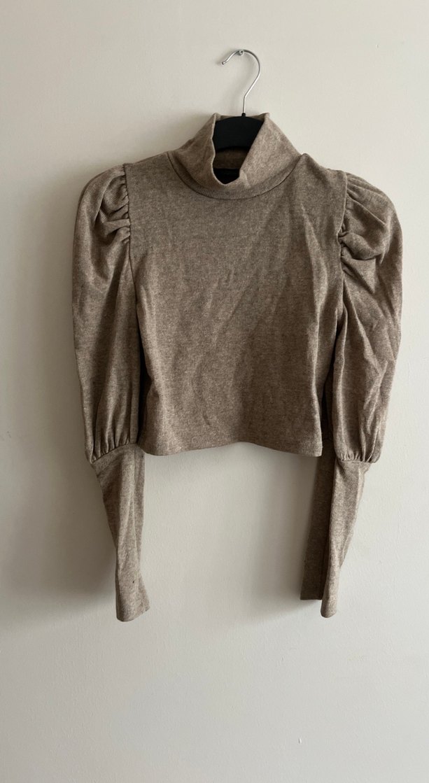 Kahve Yüksek Yakalı Triko Kadın Kazak - Görsel 4