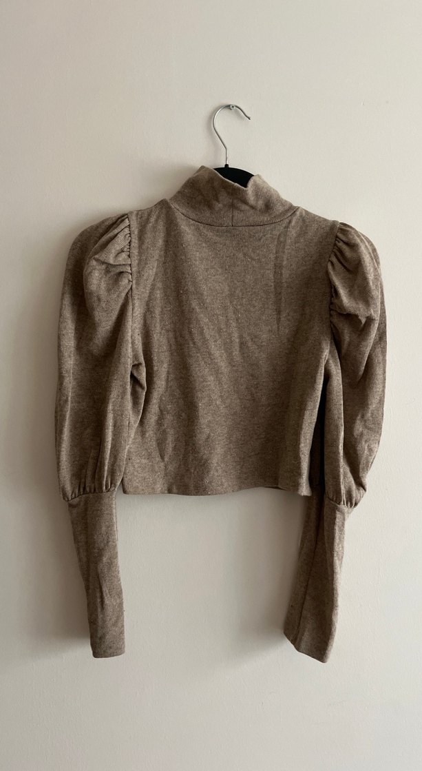 Kahve Yüksek Yakalı Triko Kadın Kazak - Görsel 5