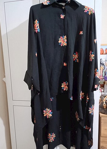 Çok Renkli Desenli Uzun Bohem Kimono tesettur gömlek