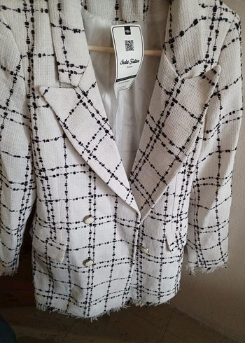 Düğmeli Ekoseli Uzun Kadın Kaban - Görsel 3