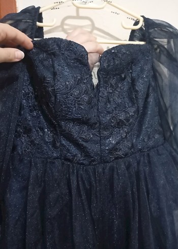 Lacivert Drapeli Straplez Midi Elbise - Görsel 4