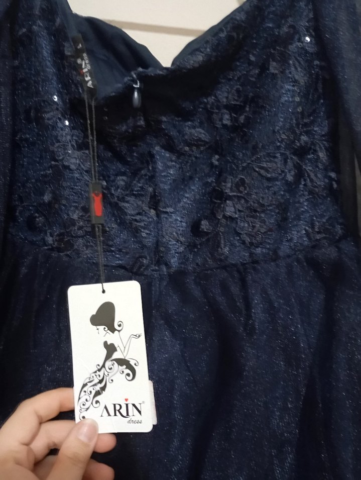 Lacivert Drapeli Straplez Midi Elbise - Görsel 2