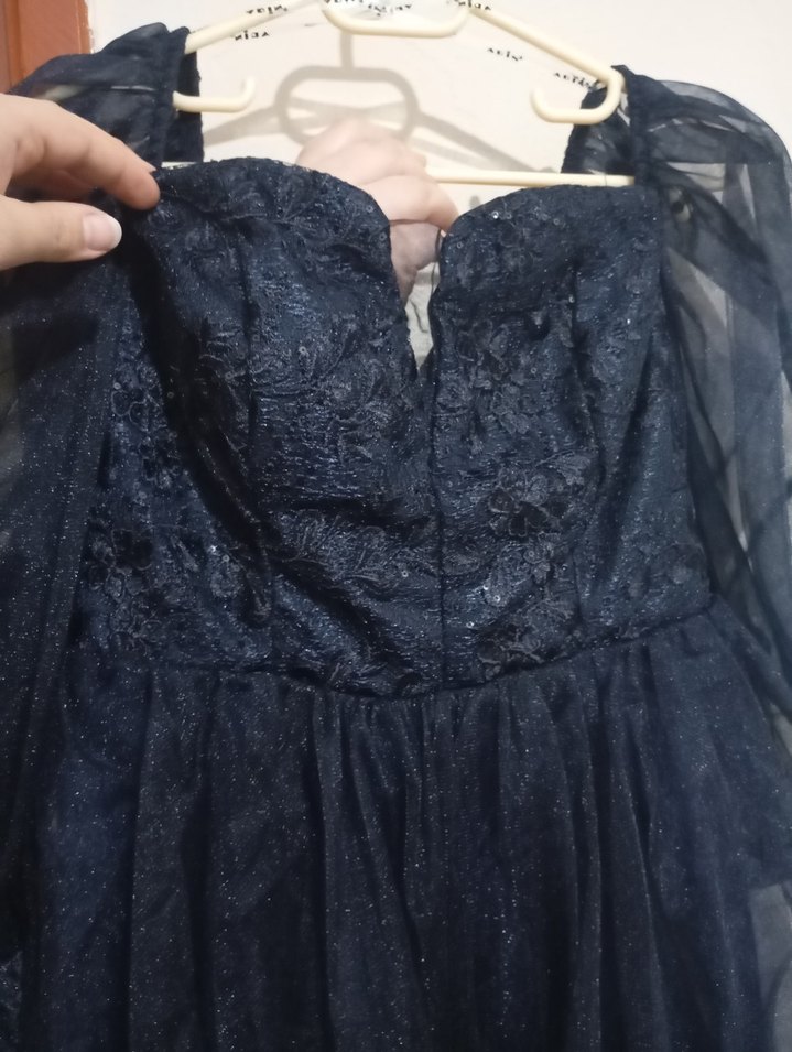 Lacivert Drapeli Straplez Midi Elbise - Görsel 4