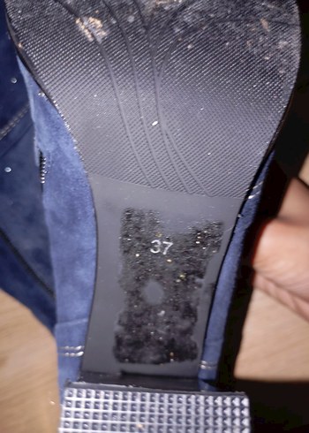 Kadın Mavi Süet Yüksek Topuklu Diz Boyu Çizme - Görsel 2