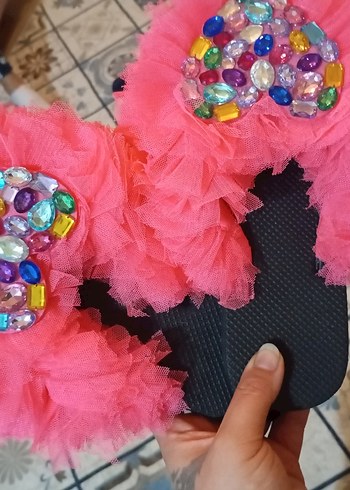 Pullu Pembe Platform Topuklu Kadın Terlik - Görsel 2